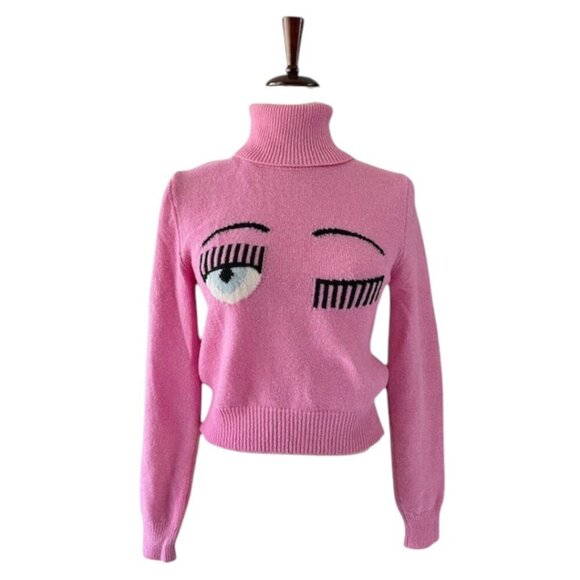 CHIARA FERRAGNI 100% Merino Wool Pink Turtleneck Sweater Made in Italy XS NWOT - Picture 3 of 16